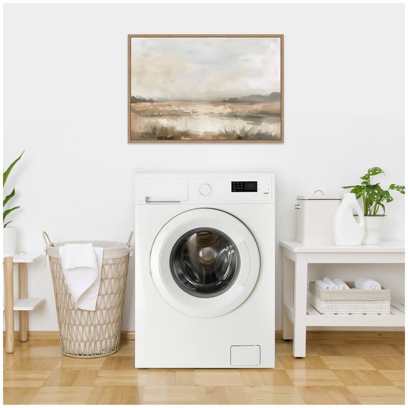 Kate and Laurel Neutral Abstract Landscape by The Creative Bunch Studio Framed Canvas Wall Art Print