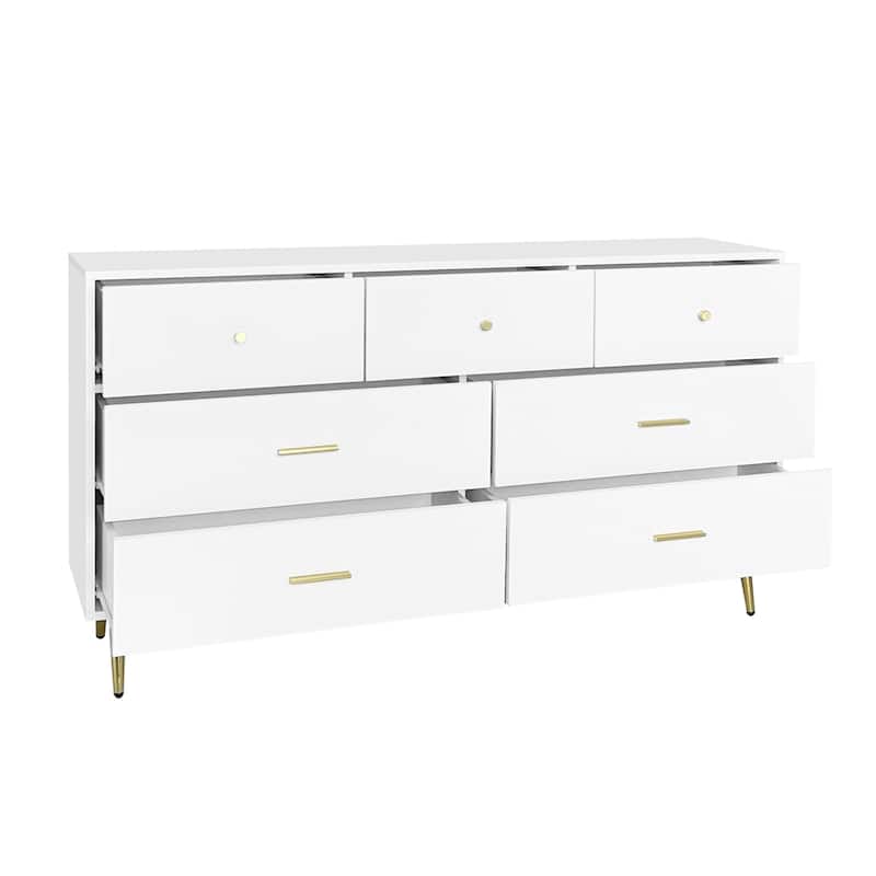 Wood 7 Drawers Large Chest of Drawer Cabinet with Handle and Legs