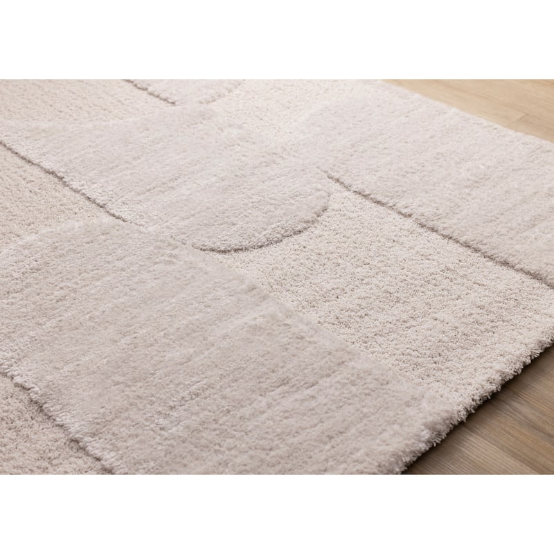 Luxurious Neutral White Overlapping Blocks Soft Textured Rug