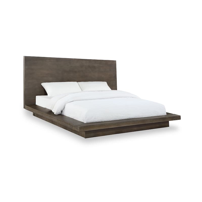 Nels Pine Wood Platform Queen Bed, Plinth Base, Distressed Brown