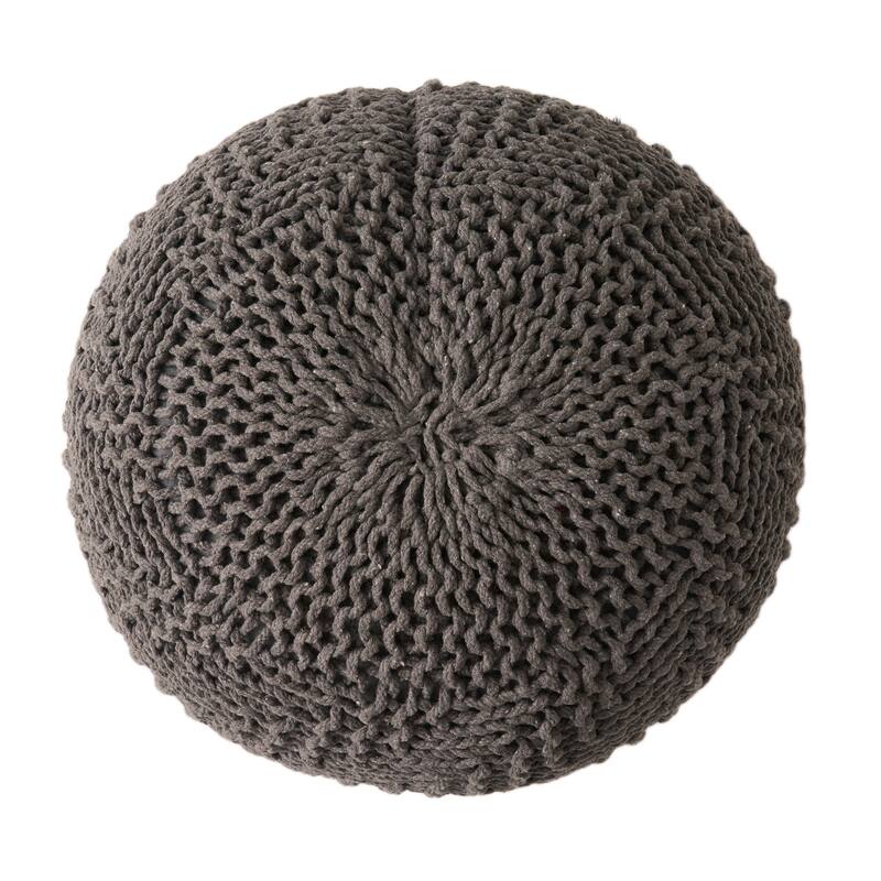 Hazel Knitted PET Yarn 20 x 20 Round Pouf - DARK GREY