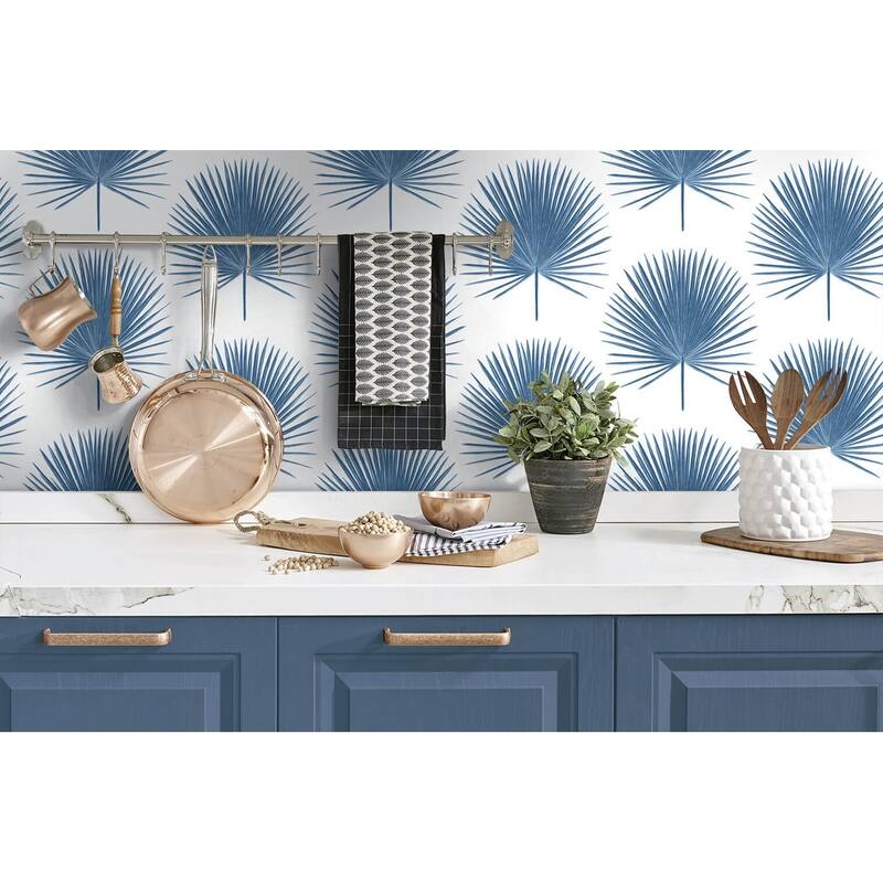 NextWall Blue Palmetto Palm Peel and Stick Removable Wallpaper - 20.5 in. W x 18 ft. L
