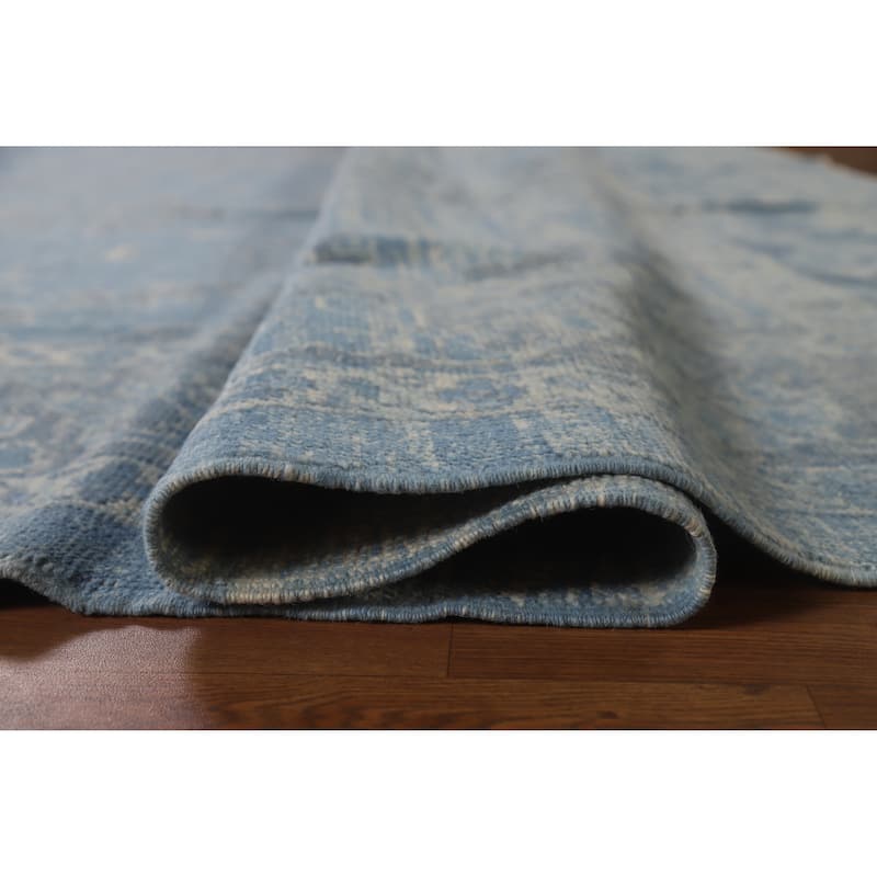 Hand Knotted Oriental 100% Wool Carpet Transitional All-Over Navy Blue & Blues Oushak Area Rug - 11' 2'' X 8' 5''