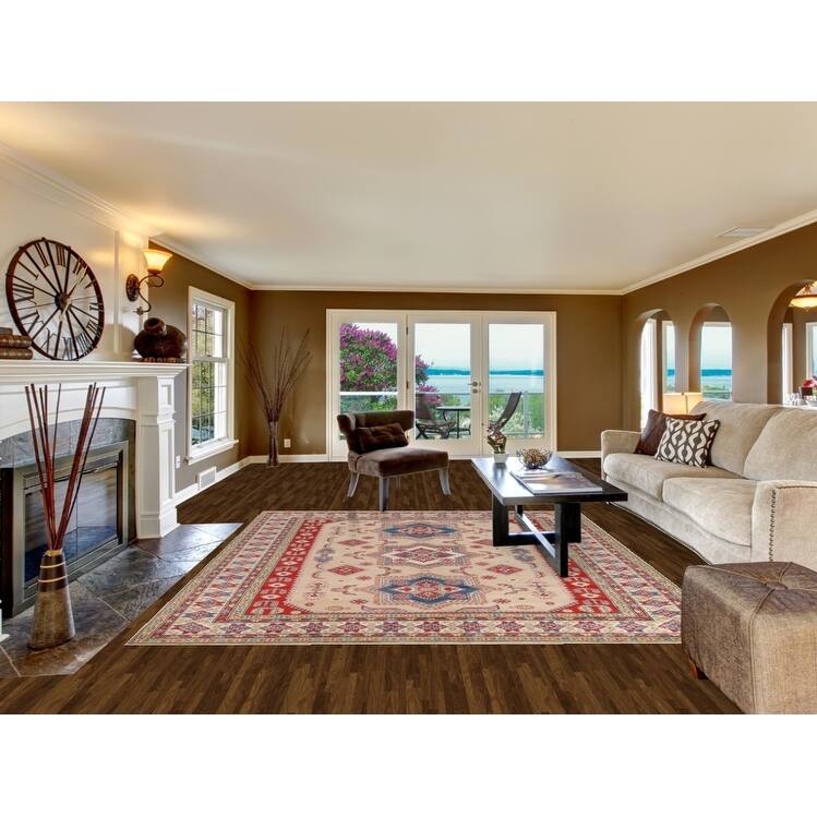 Hand Knotted Oriental 100% Wool Carpet Traditional Geometric Peach Kazak Area Rug - 9' 9'' X 8' 4''