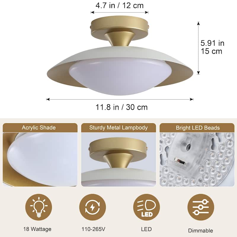 11.8-in W LED Compatible Mid-Century Modern Semi Flush Mount Ceiling Light