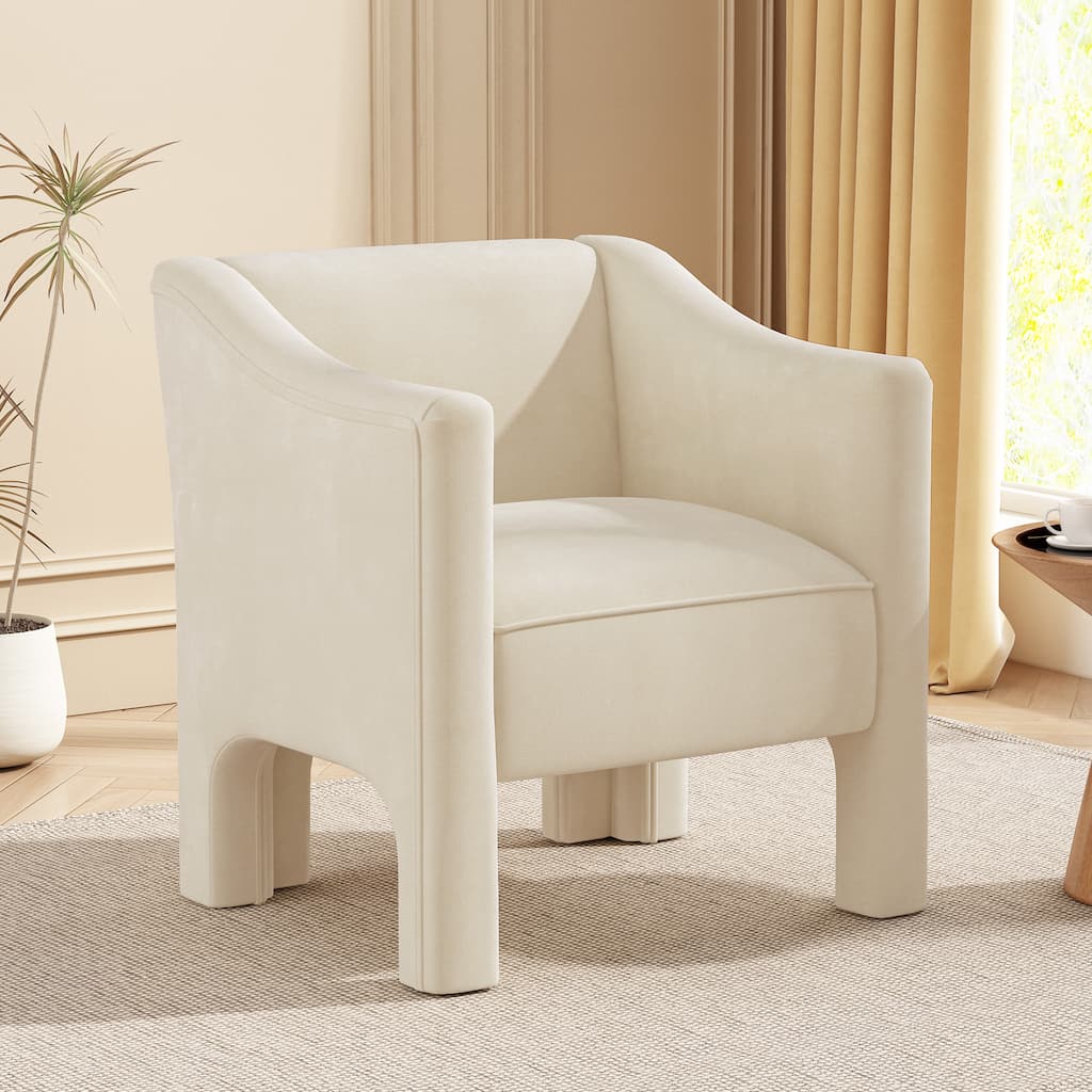 Roomfitters Modern Chenille Barrel Accent Chair with Enclosed Arms, Upholstered Armchair