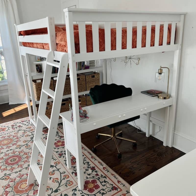 Full-Size High Loft Bed With Bookcase and Desk