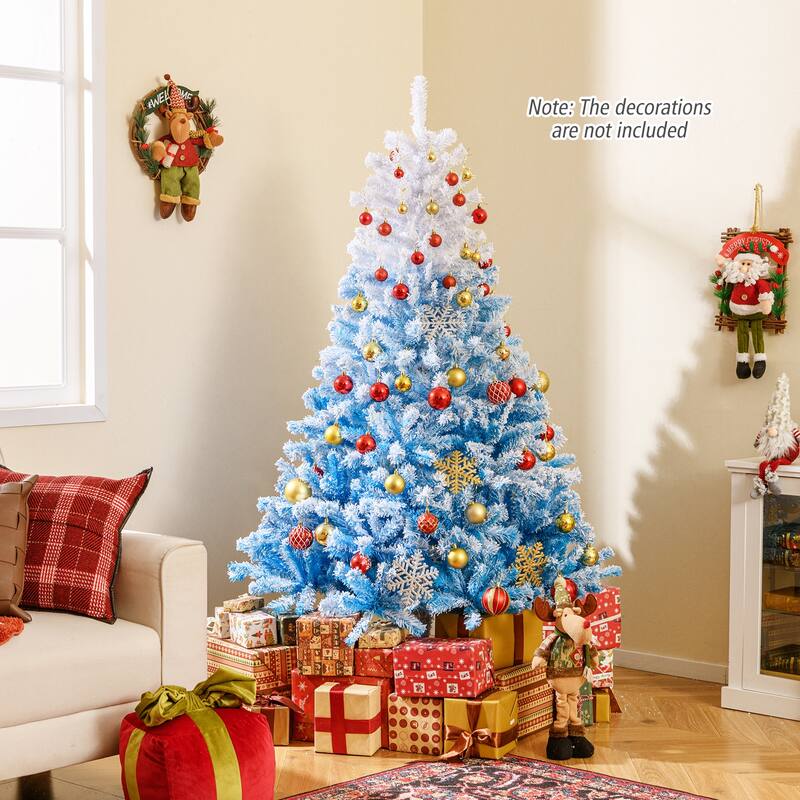 Gymax Artificial Christmas Tree Hinged Snow Flocked Xmas Tree w/ Lush