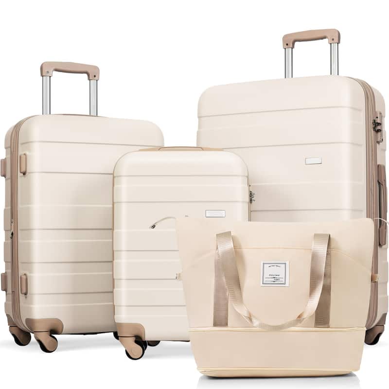 4 Piece High Quality ABS Expandable Hard Case Luggage Sets with TSA Lock and 360掳 Spinner Wheels, for Men Women Travel - Ivory