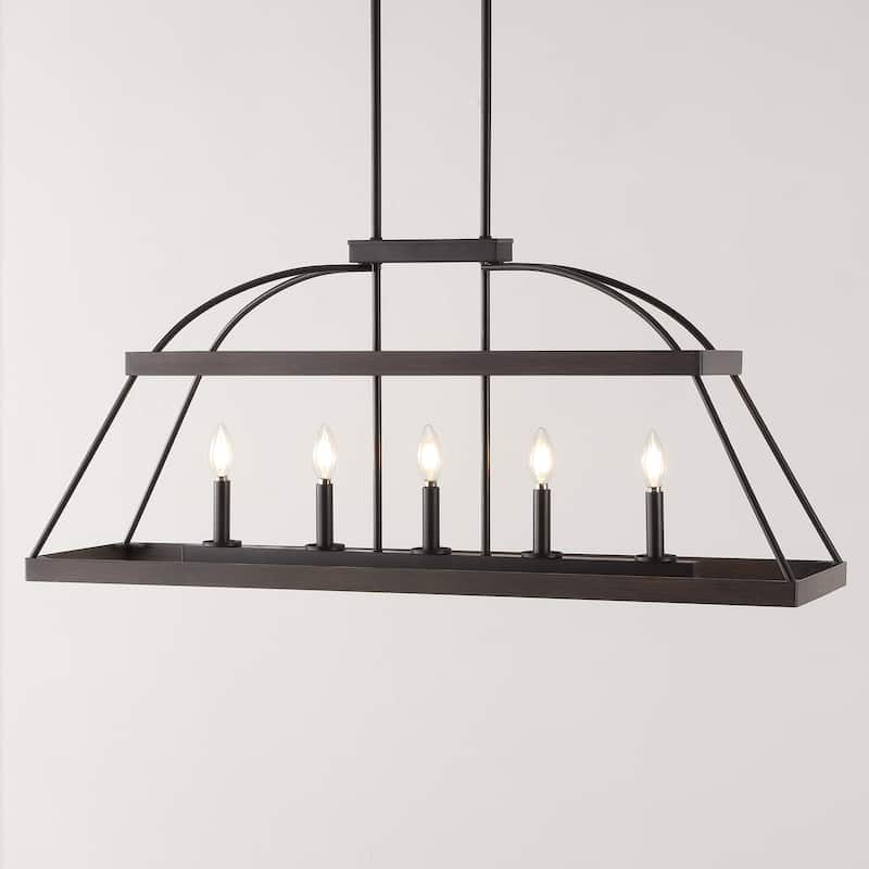 SAFAVIEH Lighting Gioconda Farmhouse 5-Light Adjustable Linear Chandelier (LED Bulbs Included) - Brown