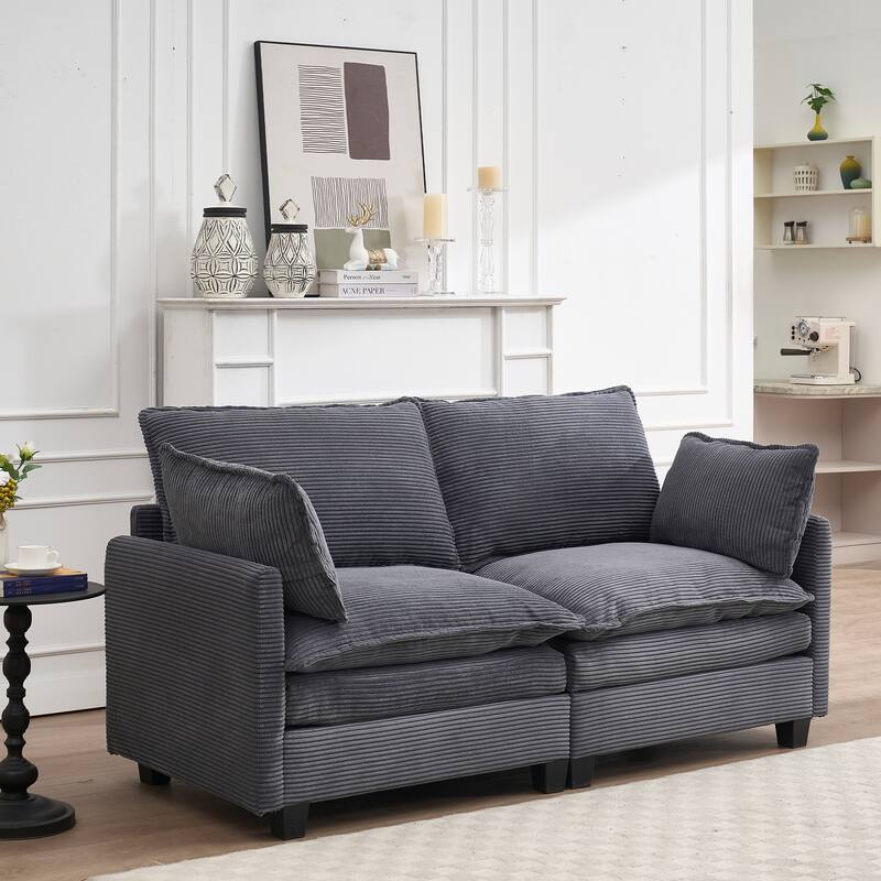 69" Velvet Modular 2-Seater Sofa with Double Cushions & Armrest Bags