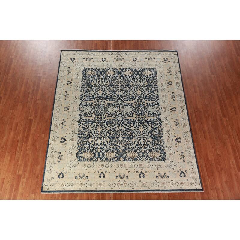 Hand Knotted Oriental 100% Wool Carpet Traditional All-Over Navy Blue & Blues Ziegler Area Rug - 9' 9'' X 8' 3''