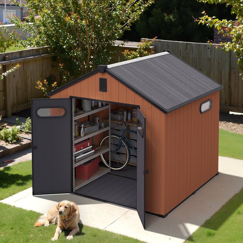 All-Weather Waterproof Lockable Door Resin Outdoor Storage Shed with Window Vent Floor for Patio Furniture and Tools