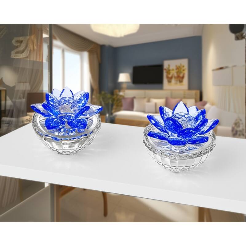 Decorative Rainbow Lotus Top Glass Trinket Dish for Jewelry and Keepsake Storage