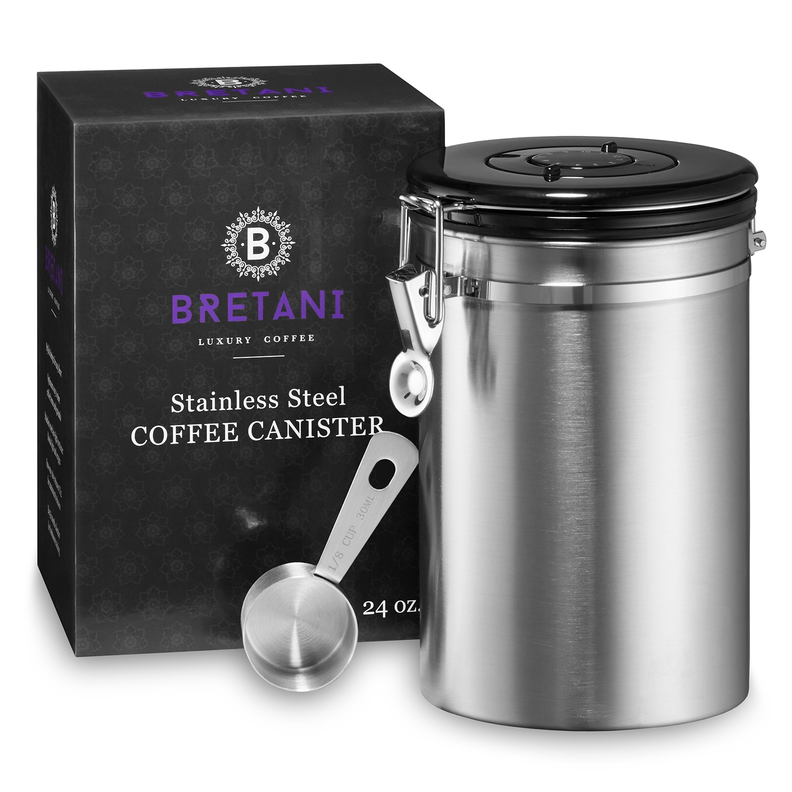 Steel Coffee Canister & Scoop Set (24oz.) by Bretani - Bed Bath