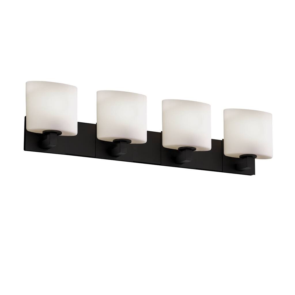 Justice Design Fusion Modular 4-light Matte Black Bath Bar, Opal Oval Shade