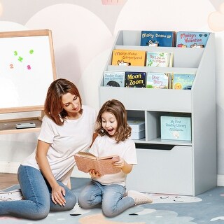 Multi-Shelf Kids Bookcase with Storage Drawer