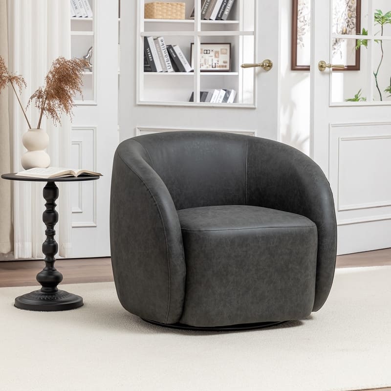 SEYNAR Modern Glam PU Leather 360 Degree Swivel Accent Armchair - Black