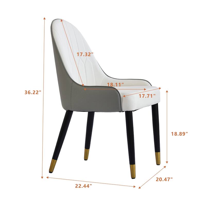 Simple Meeting Room Chair Vanity Chair Set of 2, White Gray Leather Side Chair Dining Chair Office Chair with Metal Legs
