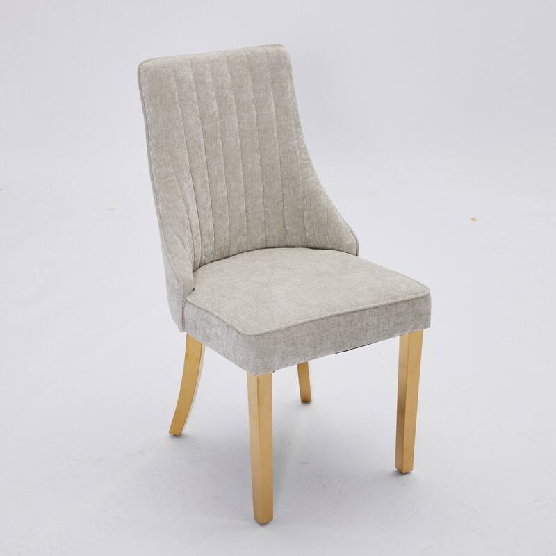 Set of 2 High-Back Upholstered Dining Chairs with Gold Metal Legs - Chenille Fabric Kitchen & Accent Chairs