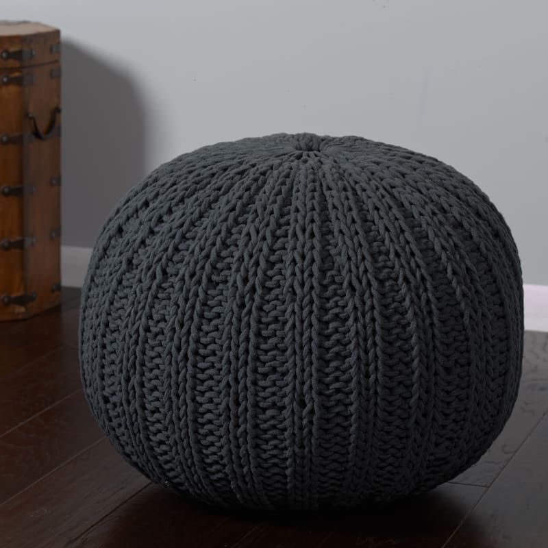 20" Round Cotton Pouf Ottoman for Living Room, Footrest and Extra Seating