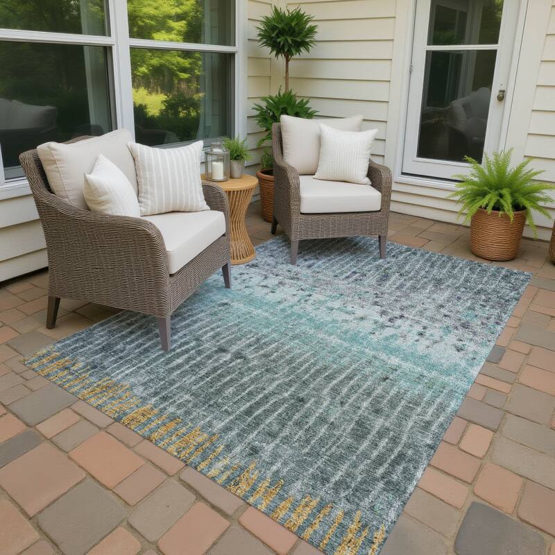 Machine Washable Indoor/ Outdoor Boho Modern Chantille Rug - Teal - 2'6" x 3'10"