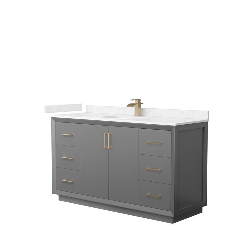 Strada 60-Inch Single Vanity Set, Cultured Marble Top - Dark Gray, Bronze Trim,Carrara Cultured Marble Top