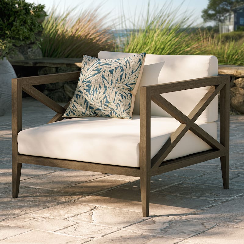 Northlake Outdoor Patio Teak Armchair - Weathered Gray White