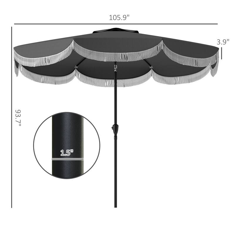 8.8 Foot Outdoor Patio Umbrella with UPF 30+ Tiltable Canopy Hand Crank Vented Top Eight Ribs - 8.8' x 7.8' H