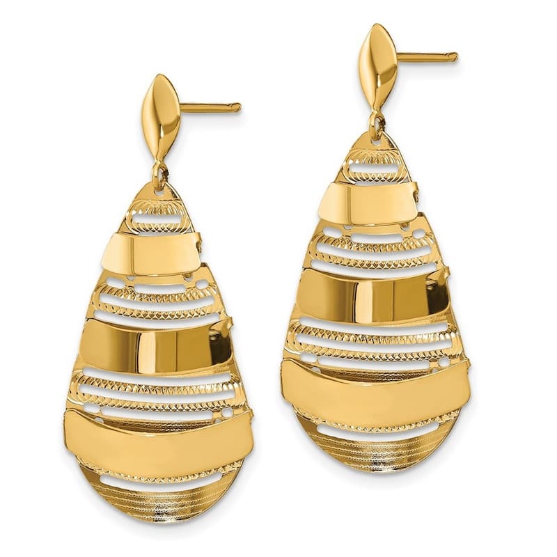 Curata 14k Yellow Gold Polished and Brushed Tear Drop Dangle Earrings 38x17.5mm