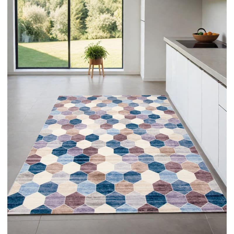 Distressed Geometric Modern Stain Resistant Woven Area Rug