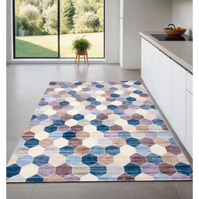 Distressed Geometric Modern Stain Resistant Woven Area Rug
