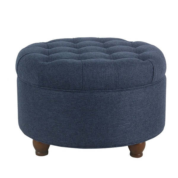 slide 1 of 27, HomePop Large Tufted Round Storage Ottoman - Navy