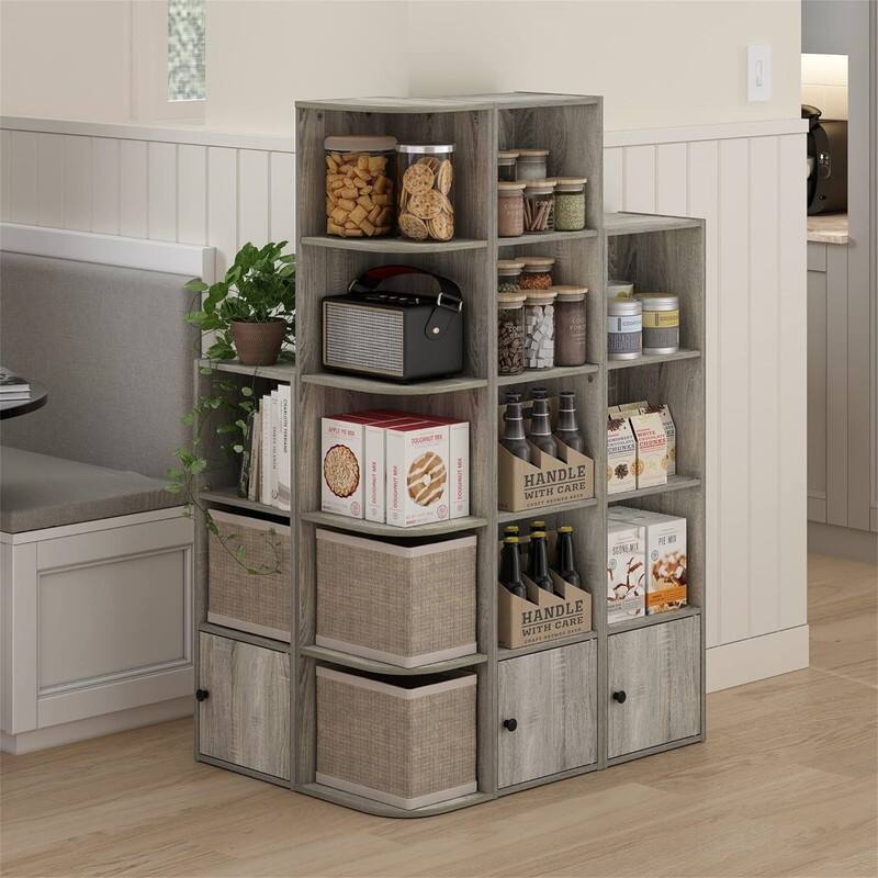 Luder Shelf Bookcase with 1 Door Storage Cabinet, French Oak - 9.3"D x 12"W x 52.1"H