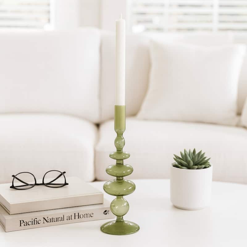 Sculptural Glass Candle Holder with Rounded Accent Base - Modern Tabletop Candle Holder for Any Room