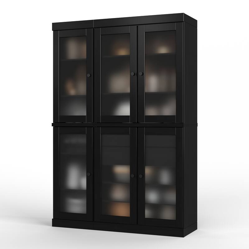 100% Solid Wood 48.5" Pantry Cabinet with Frosted Glass Doors and 2-Drawers