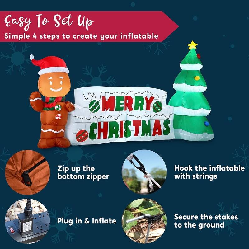 Joyfy 10ft Long Christmas Inflatable Gingerbread Man & Christmas Tree - Multicolor