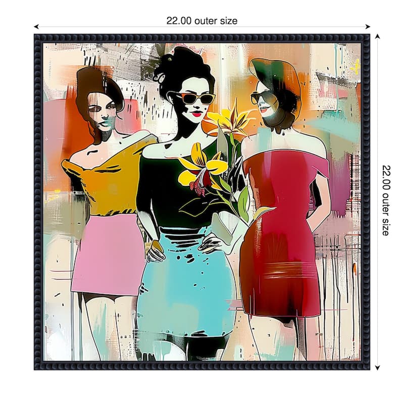 Fab Three 1 by Elan Studios Framed Canvas Wall Art Print - Sylvie Beaded Black - 22 x 22 in