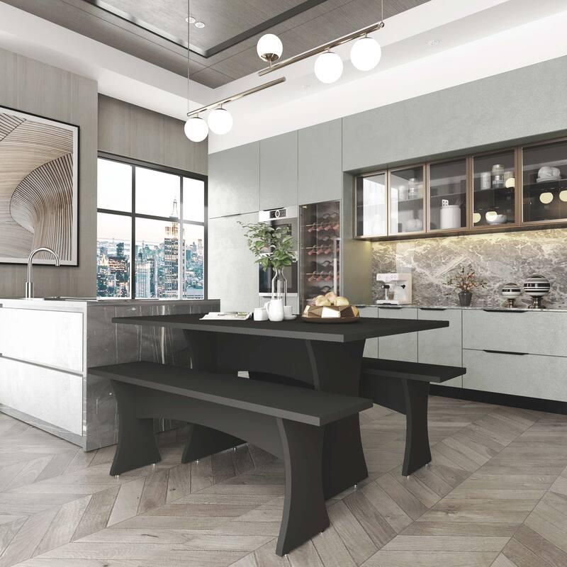 Manhattan Comfort Coney 3-Piece Mid-Century Modern Dining Set - Grey