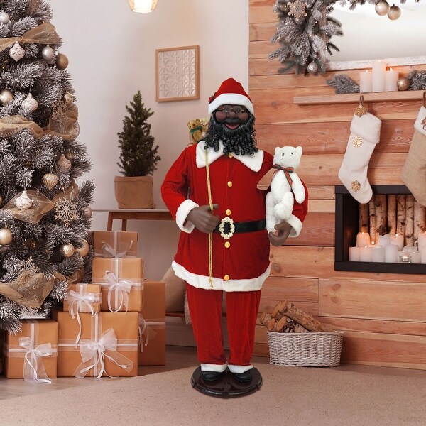 Fraser Hill Farm 58-In. African American Dancing Santa with Toy