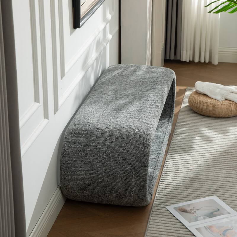 52.2''W Modern Chenille Upholstered Bench,Entry Shoe Bench Stool