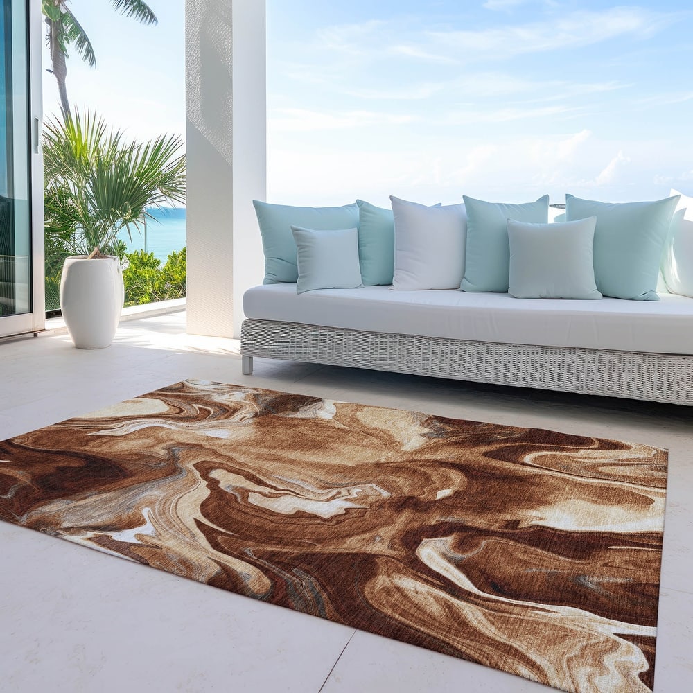 Machine Washable Indoor/ Outdoor Chantille Abstract Motion Rug