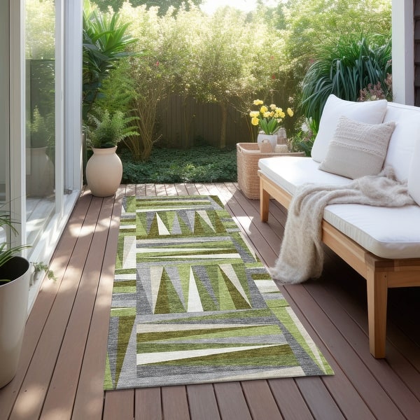 slide 2 of 7, Machine Washable Indoor/ Outdoor Contemporary Mosaic Chantille Rug Green - 2'3" x 7'6"