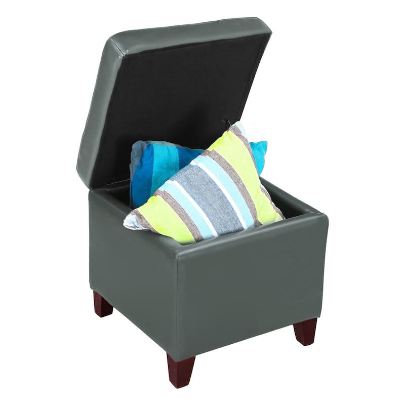 Adeco Bonded Leather Square Storage Ottoman