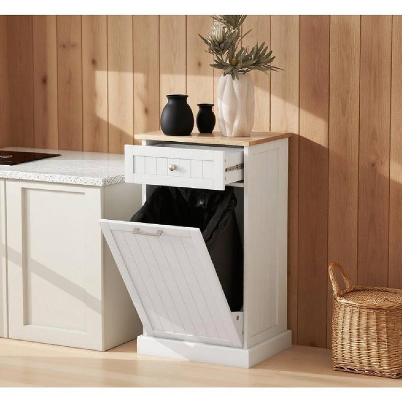 Kitchen Tilt-Out Trash Bin Cabinet, Hidden Bin Recycling Cabinet, Freestanding Trash Can Holder