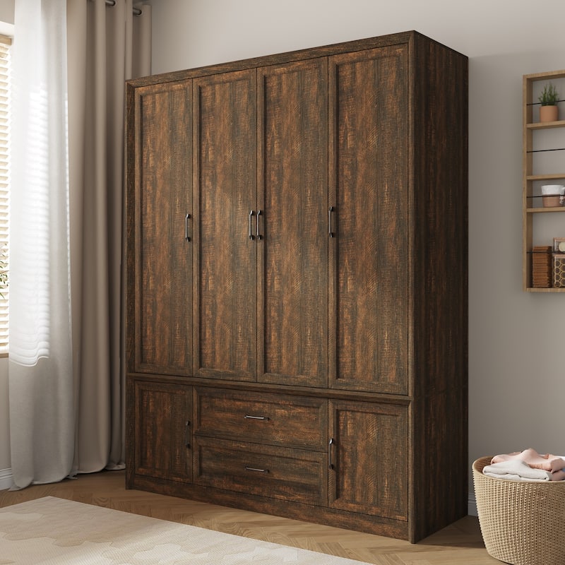 6 Doors Wardrobe Closet Armoire with Hanging Rail White/Brown Large Cabinet