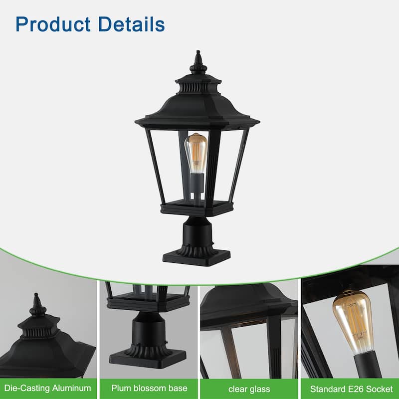 Outdoor Glass Column Headlights, Retro Style Post Lamp, 2 PC