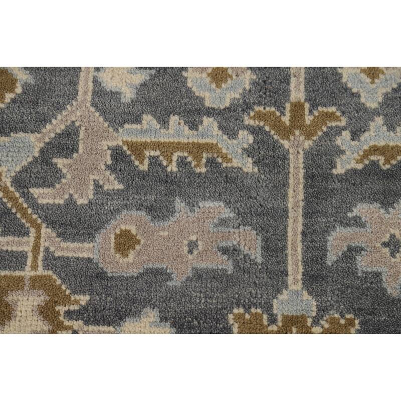All-Over Gray Oushak Indian Area Rug Hand-Knotted Wool Carpet - 8'1"x 9'11"