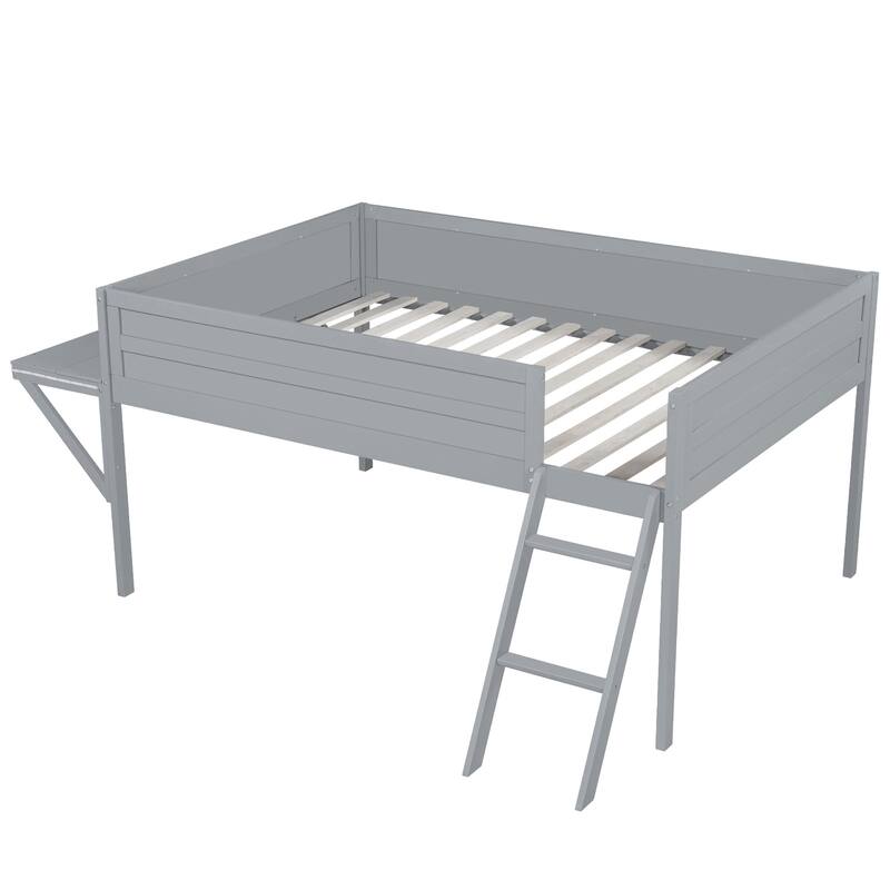 Roomfitters Wood Twin/Full Gaming Loft Bed with Desk and Lighting, Grey