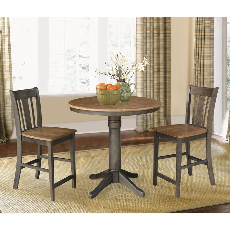 36" Round Wood Extension Dining Table with 2 Counter Height Bar Stools - N/A